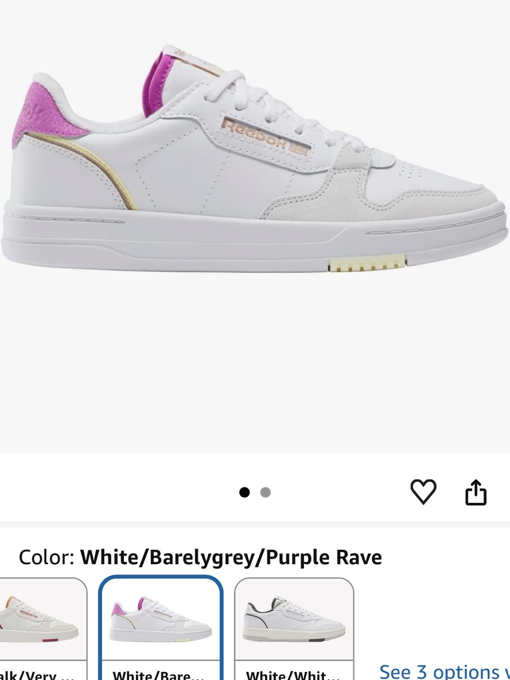 Reebok White Sneakers with Purple Heel and Gold Trim